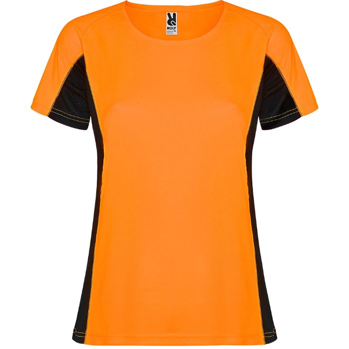 Camiseta técnica bicolor Shanghai Woman naranja fluor negro