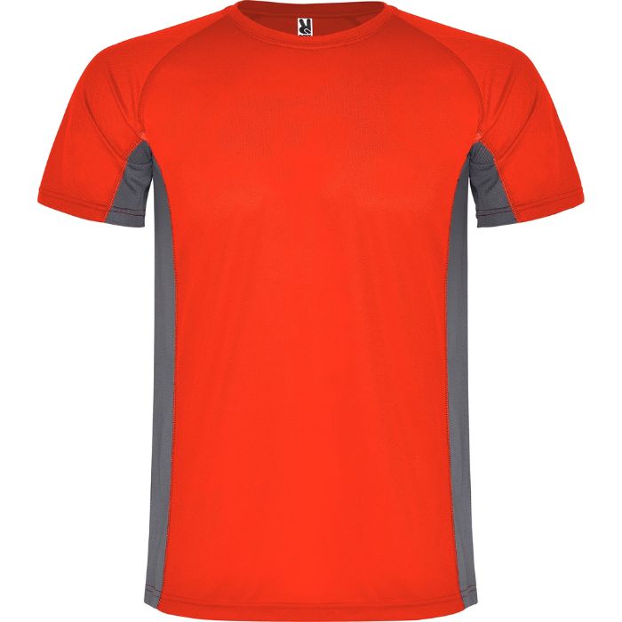 Camiseta técnica bicolor Shanghai rojo plomo oscuro